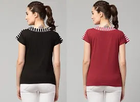 Solid Round Neck Black  Maroon Combo Women Top-thumb1