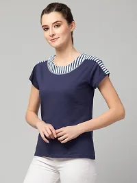 Solid Round Neck Navy Blue  Black Combo Women Top-thumb3