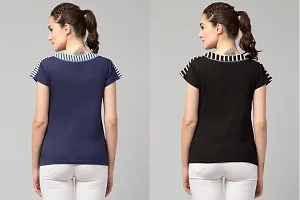 Solid Round Neck Navy Blue  Black Combo Women Top-thumb1