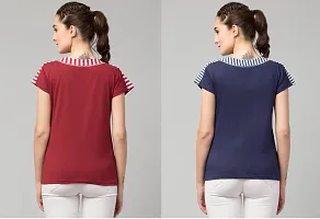 Solid Round Neck Navy Blue  Maroon Combo Women Top-thumb1