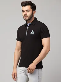 Men's Black Cotton Solid Polo T-Shirt-thumb2