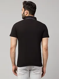 Men's Black Cotton Solid Polo T-Shirt-thumb1