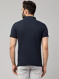 Men's Navy Blue Cotton Solid Polo T-Shirt-thumb1