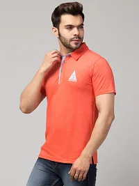 Men's Orange Cotton Solid Polo T-Shirt-thumb2