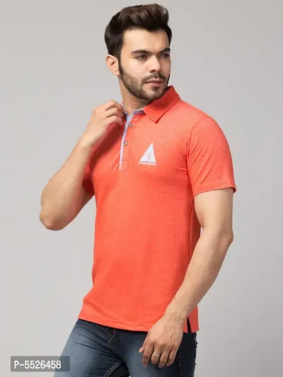 Men's Orange Cotton Solid Polo T-Shirt-thumb3