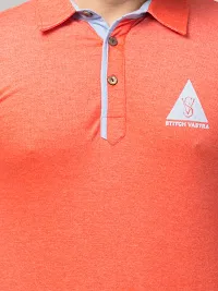 Men's Orange Cotton Solid Polo T-Shirt-thumb3