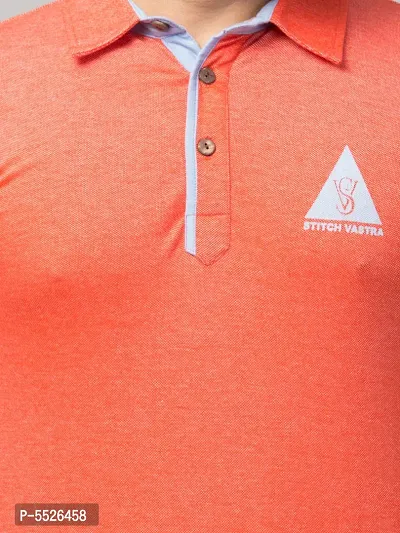 Men's Orange Cotton Solid Polo T-Shirt-thumb4