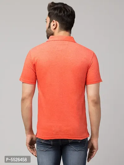 Men's Orange Cotton Solid Polo T-Shirt-thumb2