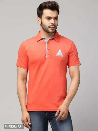 Men's Orange Cotton Solid Polo T-Shirt-thumb0