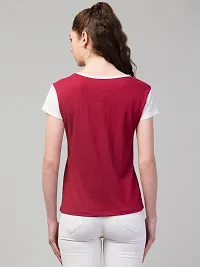 Stylish Maroon Short Sleeve Printed Round Neck T-shirt For Women-thumb1