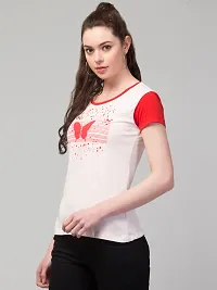 Stylish Pink Cotton Printed Round Neck Tees For Women-thumb2