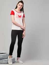 Stylish Pink Cotton Printed Round Neck Tees For Women-thumb3