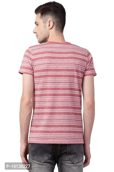 STITCH VASTRA Red Color Stripted Round Neck Half Sleeve Men's T-Shirt-thumb2