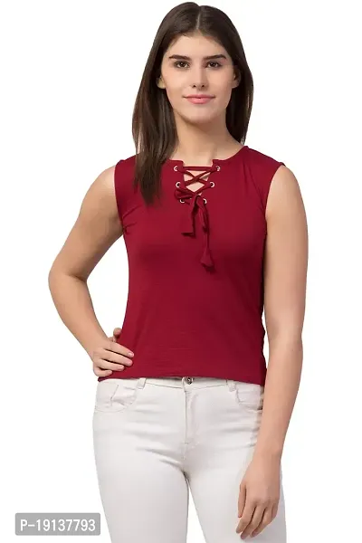 STITCH VASTRA Solid Pink Color Sleeveless Trendy Top-thumb0