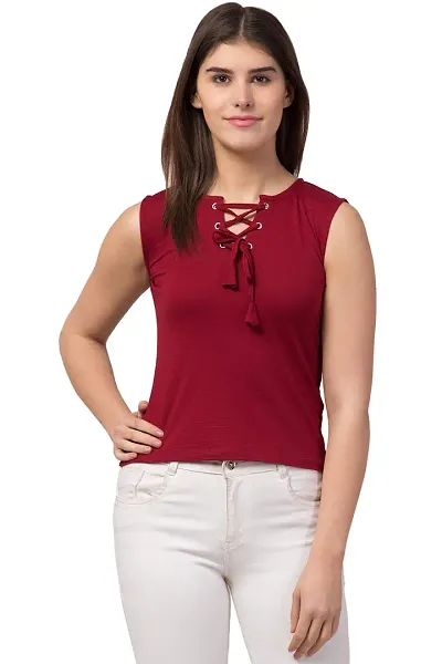 STITCH VASTRA Solid Pink Color Sleeveless Trendy Top