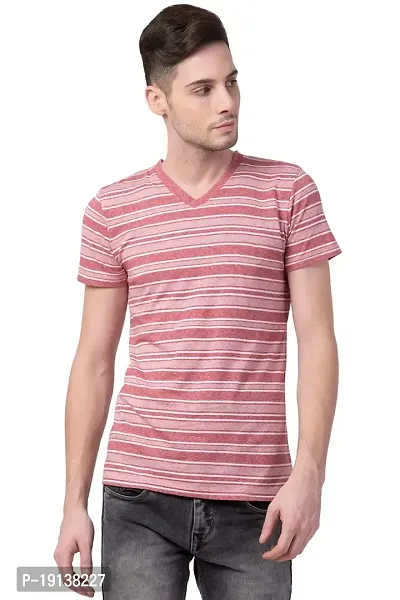 STITCH VASTRA Red Color Stripted Round Neck Half Sleeve Men's T-Shirt-thumb0