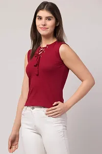 STITCH VASTRA Solid Pink Color Sleeveless Trendy Top-thumb2