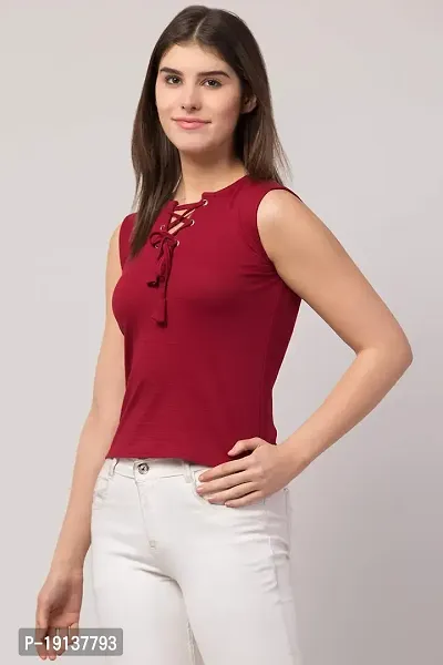 STITCH VASTRA Solid Pink Color Sleeveless Trendy Top-thumb3