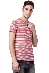 STITCH VASTRA Red Color Stripted Round Neck Half Sleeve Men's T-Shirt-thumb4
