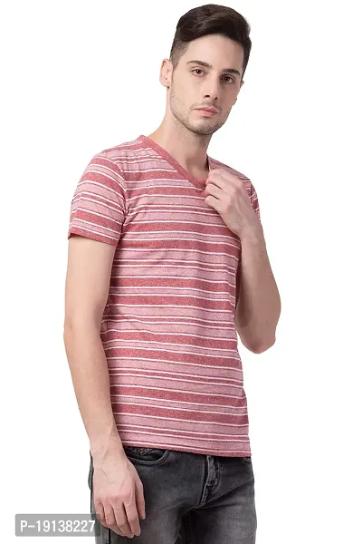 STITCH VASTRA Red Color Stripted Round Neck Half Sleeve Men's T-Shirt-thumb5