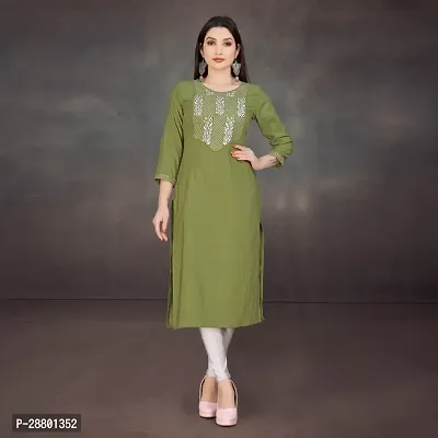 A-Line Green Embroidered Cotton Kurta-thumb4