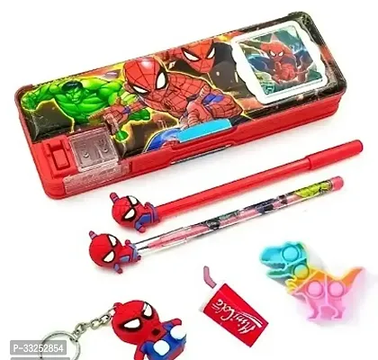 Spider Man Magnetic Pencil Box With Combo 5 Items 1 Pen 1 Pencil 1 Pop 1 Eraser 1 Key Chain (Pack of 6)