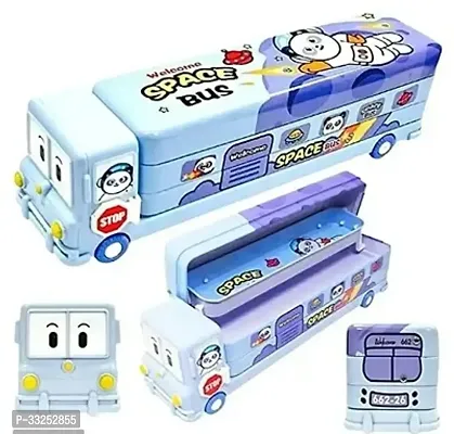 School Bus Pencil Box Geometry Box with Sharpener Cartoon Printed Dual Compartment Space Bus-thumb0