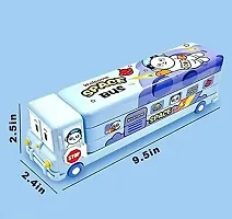 School Bus Pencil Box Geometry Box with Sharpener Cartoon Printed Dual Compartment Space Bus-thumb2