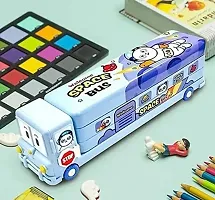 School Bus Pencil Box Geometry Box with Sharpener Cartoon Printed Dual Compartment Space Bus-thumb1