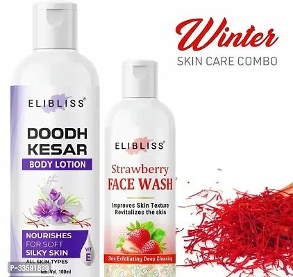 Elibliss Doodh Kesar Body Lotion with Strawberry Face Wash for Pimple Control pack of 2-thumb0