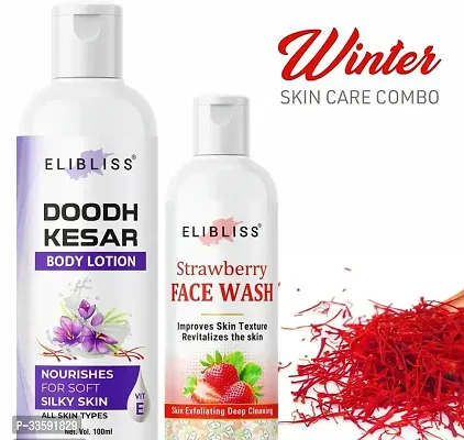 Elibliss Doodh Kesar Body Lotion with Strawberry Face Wash for Pimple Control pack of 2-thumb2