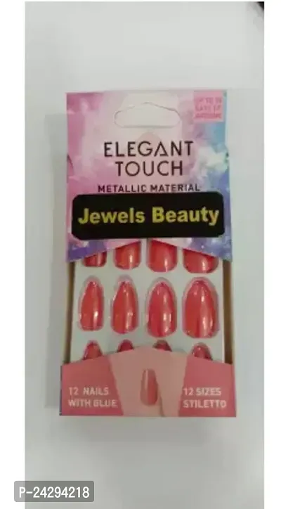 Artificial Nails With 10 Ml Glue- Red, Pack Of 12-thumb0