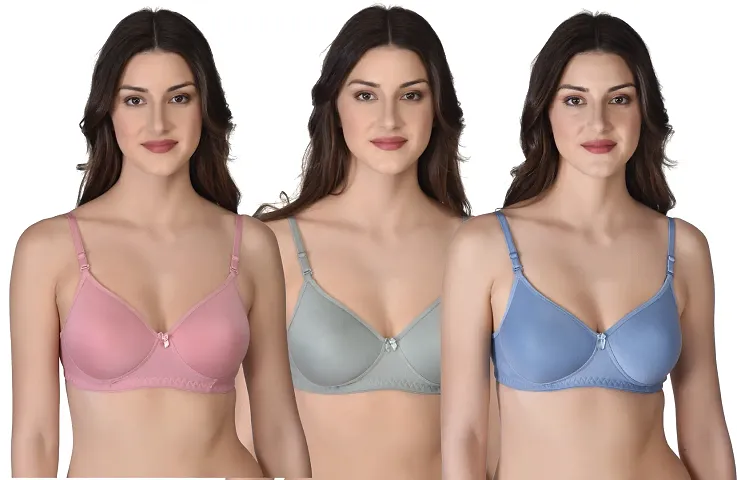 Nyuli Women Cotton Lightly Padded Non Wired T Shirt Bra Pack of 3