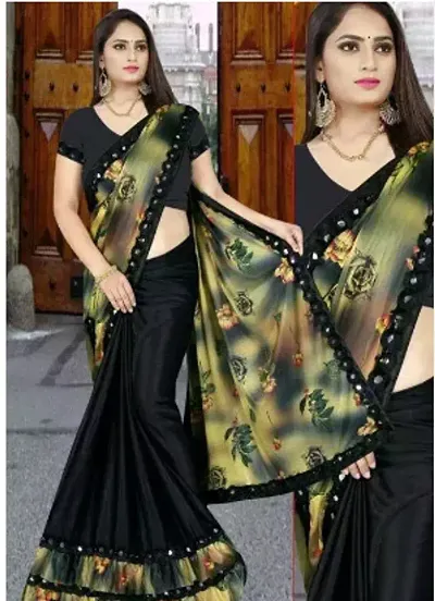 Designer Silk Blend Printed Ruffle Saree with Blouse Piece