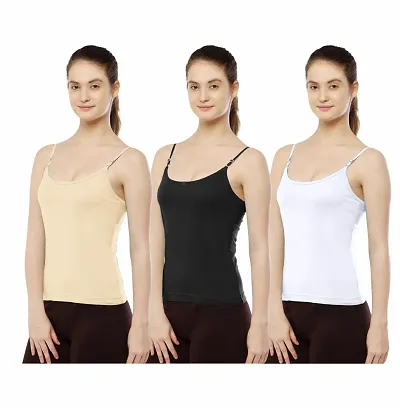 Cotton Solid Camisoles Combo With Adjustable Strap For Women