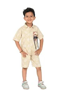 Fabulous Beige Cotton Printed Shirt with Shorts For Boys-thumb3