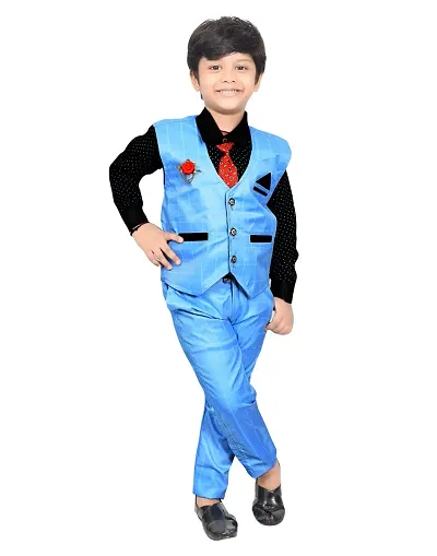 KIDZ AREA Cute Funky Boys Casual Shirt, Waistcoat and Pant Set For Kids and Boys