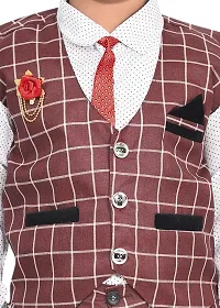 KIDZ AREA Kidzarea Indi Boys Festive & Party Shirt, Waistcoat and Pant Set 573-RED-CHECKERED-0-thumb3