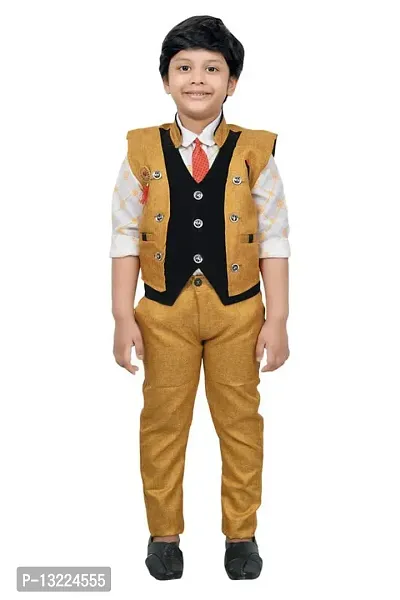 KIDZ AREA Kidzarea Boys Festive & Party Shirt, Waistcoat and Pant Set 224-MUSTARD-22-thumb0