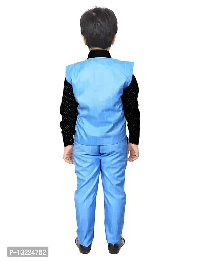 KIDZ AREA Kidzarea Indi Boys Festive & Party Shirt, Waistcoat and Pant Set 573-SKY-CHECKERED-0-thumb2