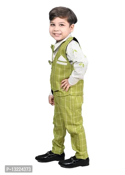 KIDZ AREA Boys Wedding Shirt, Waistcoat and Pant Set 640-GREEN CHECK-30(Pack of 1)-thumb4