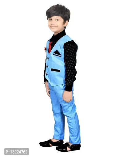 KIDZ AREA Kidzarea Indi Boys Festive & Party Shirt, Waistcoat and Pant Set 573-SKY-CHECKERED-0-thumb5