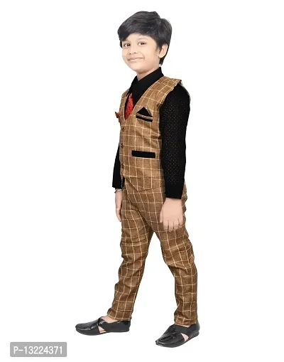 KIDZ AREA Kidzarea Indi Boys Festive & Party Shirt, Waistcoat and Pant Set 573-BROWN-CHECKEBROWN-24-thumb5