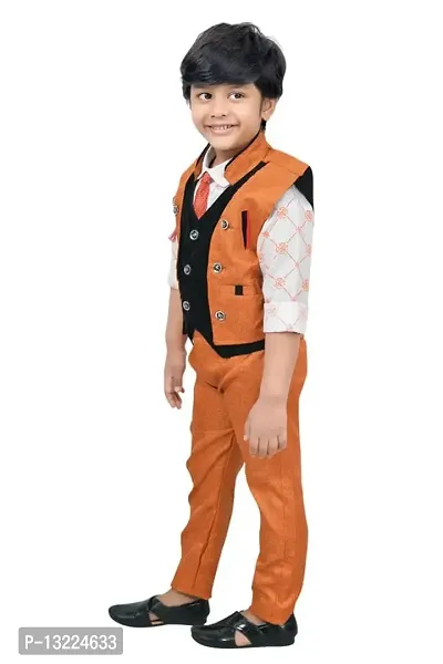 KIDZ AREA Kidzarea Boys Festive & Party Shirt, Waistcoat and Pant Set 224-ORANGE-0-thumb4