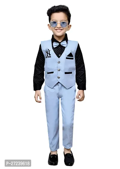 Stylish Blue Solid Shirt With Waistcoat and Pant Set For Boys-thumb0