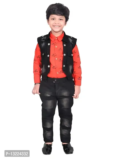 KIDZ AREA Premium Cotton Blend Casual Shirt, Jacket and Jeans Set For Boyz Kidzarea 734_Red-20