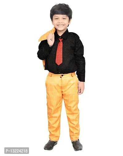 KIDZ AREA Kidzarea Indi Boys Festive & Party Shirt, Waistcoat and Pant Set 573-YELLOW-CHECKERED-0-thumb3