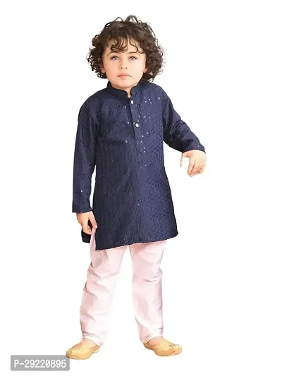 Stylish Navy Blue Cotton Kurta Sets For Boys