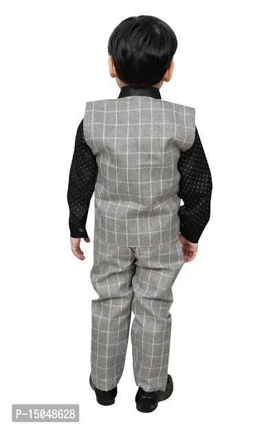 Fabulous Grey Cotton Printed Shirts with Jeans And Waistcoat Set For Boys-thumb2