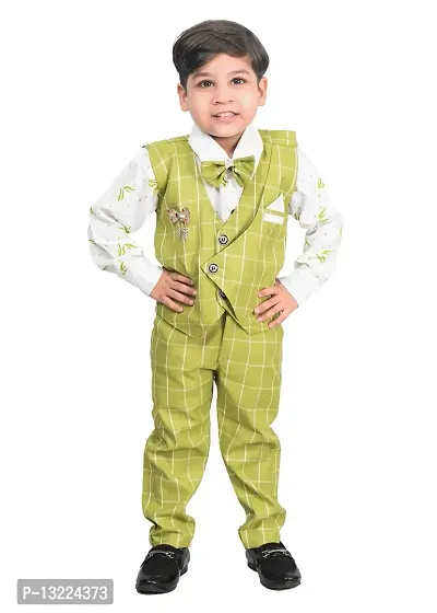 KIDZ AREA Boys Wedding Shirt, Waistcoat and Pant Set 640-GREEN CHECK-30(Pack of 1)